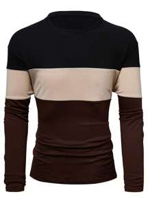 Manfinity Homme 大码男士休闲拼色拼接长袖 T 恤，秋季 - 彩色 - 查看 3