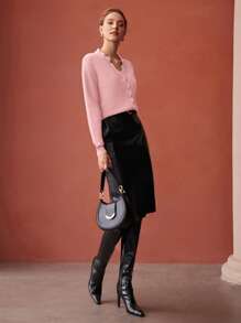 MOTF PREMIUM CONTRAST LACE BUTTON UP LIGHTWEIGHT CARDIGAN - Pink - View 4