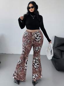 Flirla Schlaghosen mit Leopardenprint, Große Größen im Street-Style - Braun - Übersicht 6