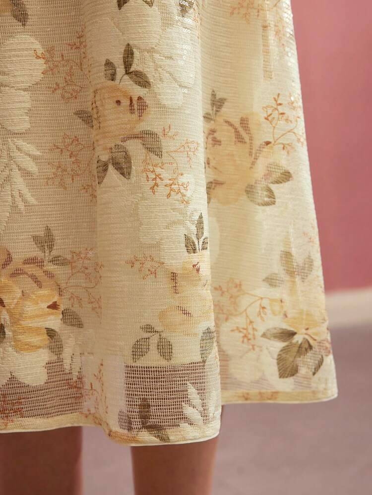 SEQUIN FLORAL PRINT DEEP U-NECK MIDI DRESS,SPRING/SUMMER