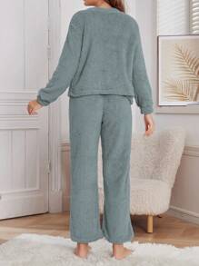3-delige dames pluche effen kleur sexy outfitset - vest, broek en jas, casual, herfst/winter