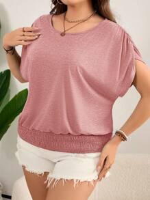 Rosumi 大码彩色复活节 T 恤，宽松圆领休闲 T 恤，弹性下摆，度假休闲装 - 藕粉色 - 查看 6