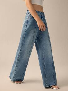 Forever 21 Calça Jeans Feminina Casual Solta com Bolsos e Perna Larga