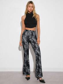 Easelle Women's Simple Leopard Print Knitted Leggings, Casual For Daily Wear