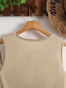 INAWLY Tank Top Große Größen für Frauen, lockerer Schnitt, V-Ausschnitt, einfarbig mit Splice-Design für Frühling/Sommer - Aprikosenfarben - Übersicht 4