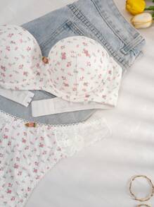 PetitDoll 2pcs/Set Women Lace Patchwork Wirefree Lingerie Bra And Panty Set, Spring Clothes - White - View 6