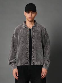SUMWON Washed Corduroy Crop Shirt Button-Down Long Sleeve Casual Oversized Boxy Winter Fall Shirt Streetwear Urban Fashion Top - Brown - View 2