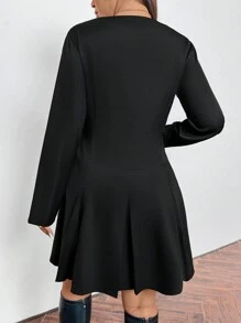 Firerie Plus Size Women Valentine's Grey Long Sleeve Front Keyhole Mini Dress - Black - View 2