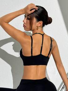 Gameset SHEIN Sport Women Solid Color Casual Gym Sports Bra - Black - View 4