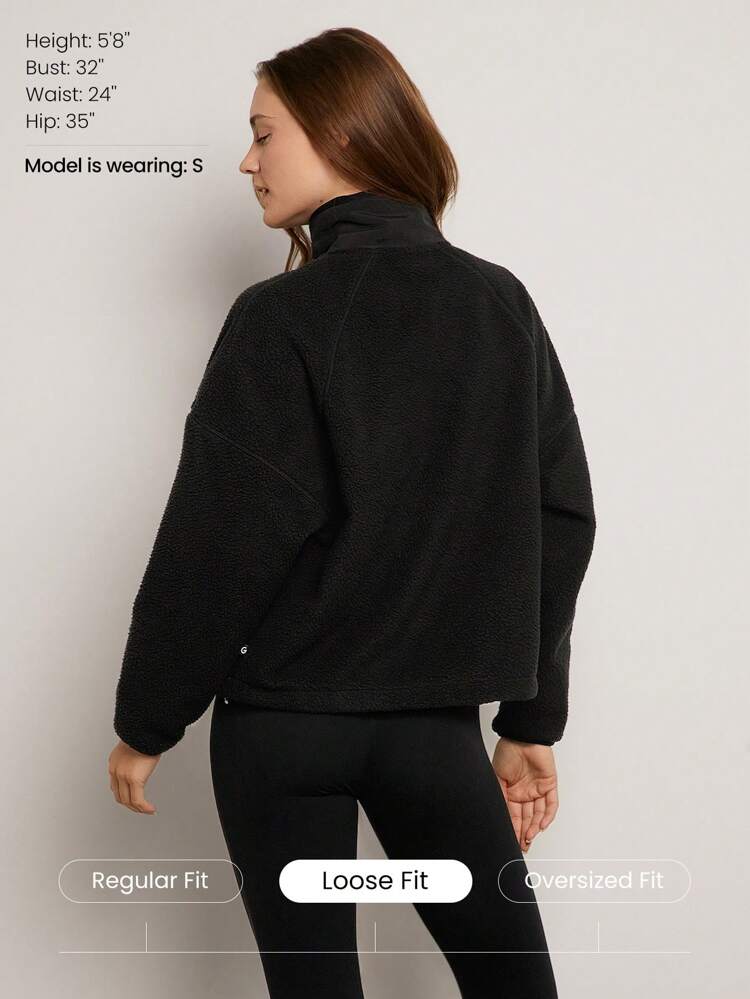 Cozy Medium Polar Fleece Soft Warm Loose Adjustable Drawstring Hem Two-Tone Jacket Sweatshirt With Side Pockets Daily Casual Fall Winter