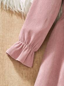 Tween Girl Flower Embroidery Ruffle Hem Dress - Pink - View 6