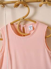 1pc Young Girl Sweet Backless Sleeveless Patchwork Floral Decor Dress - Pink - View 6