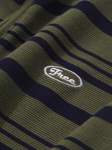 DAZY 女式前拉链长袖条纹简约运动衫，休闲日常服装，秋季服装 - 綠色 - 查看 5