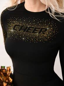 Cheerettes ชุดเชียร์ลีดเดอร์กีฬาสีดำเงางามสำหรับสตรี - สีดำ - ดู 3