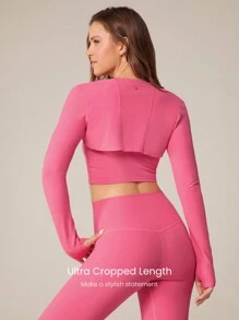 GLOWMODE FeatherFit™ 短款无限长袖背心耸肩上衣带拇指孔低冲击瑜伽日常夏季 - Blush Crush - 查看 2