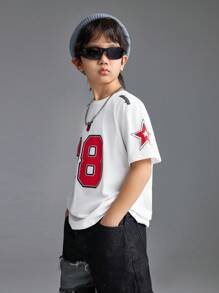 SHEIN 青少年运动服针织数字图案白色套头衫 - 白色 - 查看 4