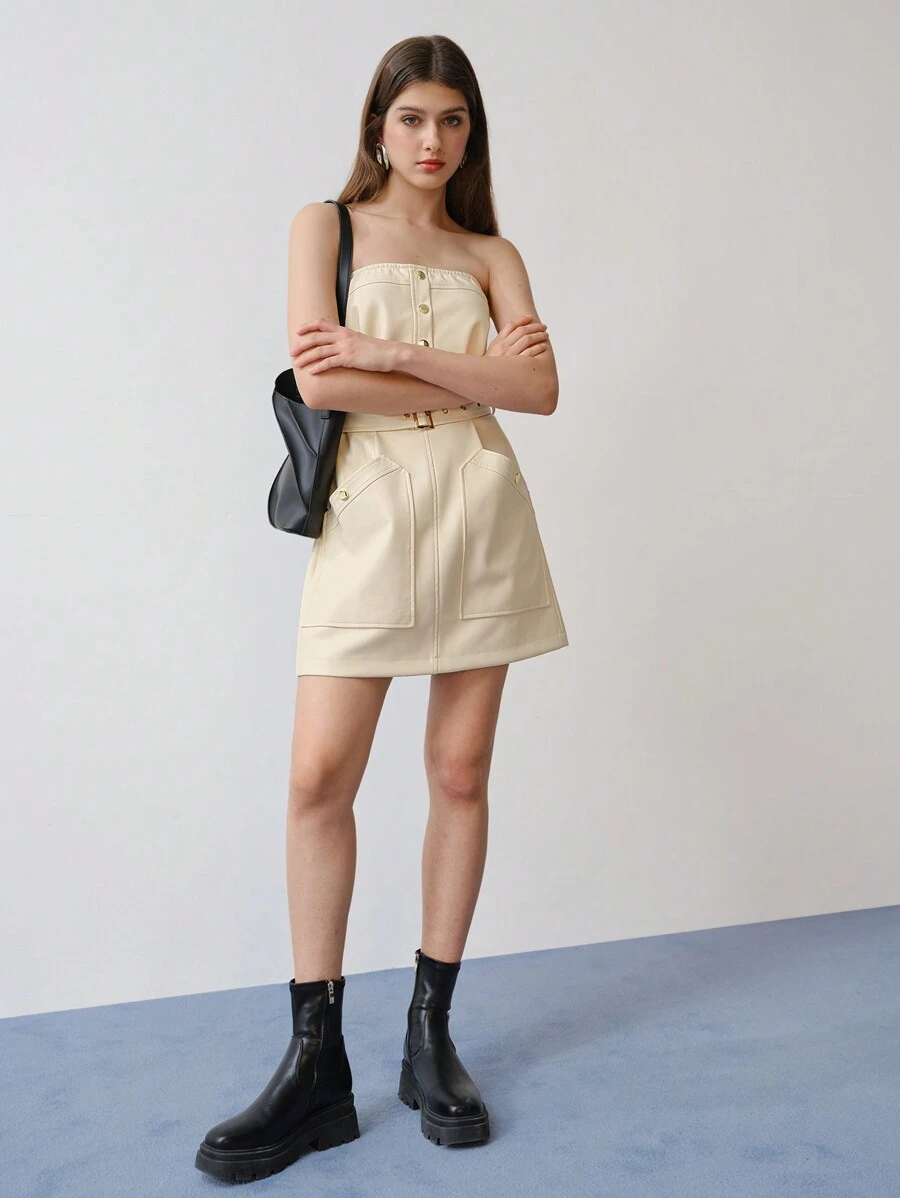 MOTF STUDIO VÁY MINI ỐNG THẮT LƯNG DA PU