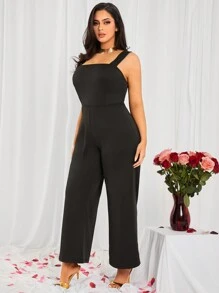 SHEIN SXY Mono negro de tiras anchas, sin espalda y decorado con lazos, para mujer talla grande, apto para uso diario, cita, cumpleaños, despedida de soltera, fiesta, baile de graduación, cita en pareja, elegante, casual, compras, uso diario, al aire libre, coqueto, fácil de combinar y estilizador, resalta tu figura, favorece tu silueta