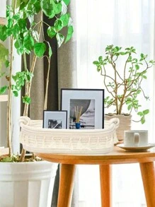 1pc Weave Fringe Decor Desktop Storage Basket For Living Room, Bedroom, Dorm, Office Desk, Room Decoration, Home Organizing Tray, Tabletop Clothes & Toys Storage Basket, Bohemian Rope Plant Pot Basket, Natural Mix Rattan Garden Decor, Metal Frame Boho Baskets For Outdoor Coastal Vibes, Geometric Basket - Multicolor - View 8