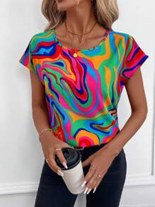 SHEIN Clasi Women's Dropped Shoulder Geometric Loose Shirt, Valentine's Day - Multicolor - View 7