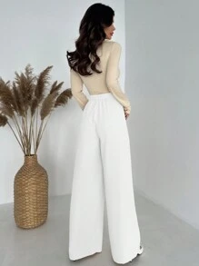 Firerie 优雅休闲通勤百搭奢华复古高腰褶皱阔腿长裤，秋冬 - 白色 - 查看 2