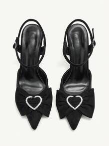 CUCCOO CHICEST Women's Pointed Toe Stiletto High Heels With Heart Buckle Detailing, Sexy Fashion Elegant Party Pumps Valentine's Day Valentines - Black - View 9