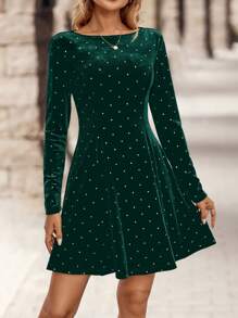 EMERY ROSE Váy dự tiệc nhung bạc sang trọng cho nữ, Thu/Đông - màu xanh lá - Xem 4