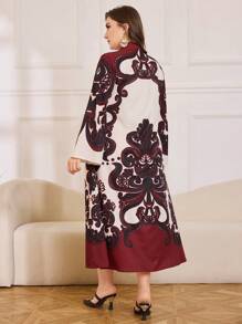 Lacomfia Plus Size Print A-Line Silhouette Elegant Dress - Multicolor - View 2