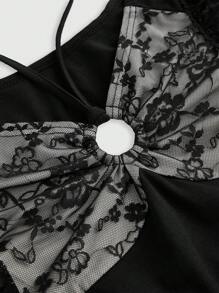 ROMWE J-Fashion Shibuya Girl Y2K 风格蕾丝拼接挂脖式女式 T 恤