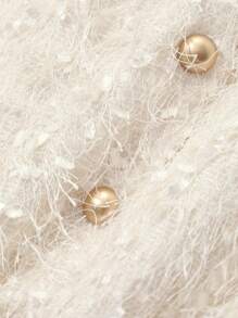 DAZY 女式素色前扣长袖简约毛绒针织上衣，休闲日常穿着，秋季女装 - 米色 - 查看 7