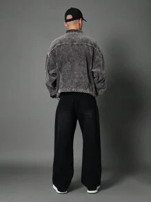 SUMWON Washed Corduroy Crop Shirt Button-Down Long Sleeve Casual Oversized Boxy Winter Fall Shirt Streetwear Urban Fashion Top - Brown - View 6