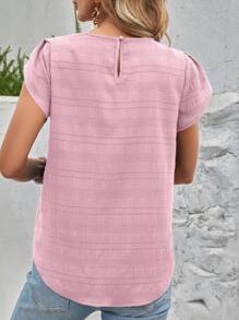 EMERY ROSE Blusa de unicolor con mangas de pétalos y abertura en la espalda