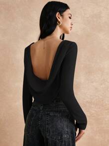 Poéselle Women's Solid Color Long Sleeve Slim Fit T-Shirt, Casual For Everyday Wear - Black - View 6