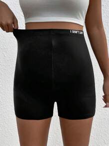 SHEIN Slogan Print Adjustable Waist Maternity Shorts - Black - View 7