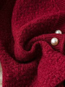 Chiquease Cárdigan casual minimalista rojo angular para mujer de otoño/invierno - Color caoba - Ver 3