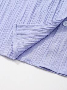 少女休闲纯色长袖衬衫、短裤和吊带套装 - 彩色 - 查看 4