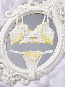 2pcs Wedding Rustic Romantic Yellow Embroidered Women's Lingerie Set - Multicolor - View 2