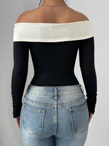 Selianne Bowknot Decor Off Shoulder Bodysuit, Casual & Fashionable For Everyday Wear Fall Cloth For Women - Multicolor - View 2