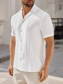 Manfinity VCAY 2pcs/Set Men's Fitted Mandarin Collar Short Sleeve Casual Shirts, Suitable For Daily Wear - Multicolor - View 5