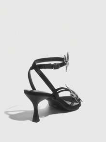 CUCCOO SZL Women's Rhinestone Mesh Butterfly Embellished Strap Round Toe Mid Heel Sandals, Sexy & Sweet, Suitable For Dating, Party, Night Club, Holiday, Black Spring Shoes Spring Break Easter Prom Heels - Black - View 10