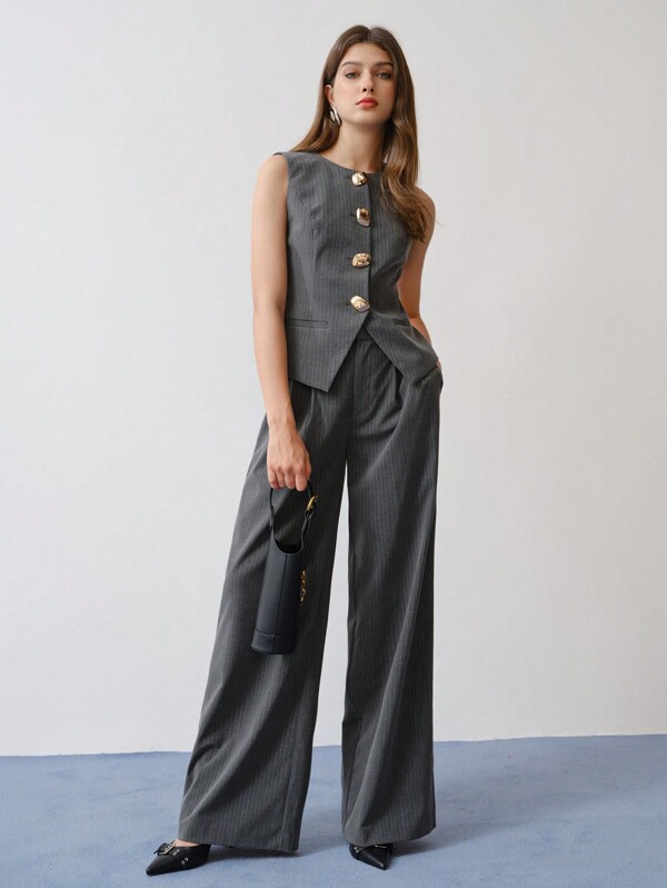 MOTF STUDIO FOLD PLEATED WIDE LEG TAILORED SUIT PANTS,SPRING/SUMMER