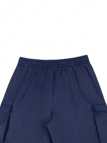 Manfinity EMRG Men's Casual Solid Color Drawstring Waist Cargo Pants - Navy Blue - View 5