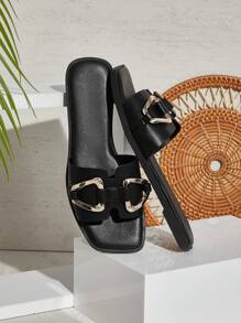SHUZIA Women's Fashionable And Versatile Flat Sandals - Black - View 3