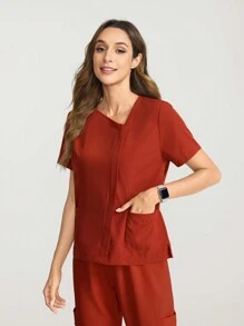 TaskEZ Scrub Uniform Top, Minimalist & Fashionable For Daily Casual Wear - Redwood - View 6