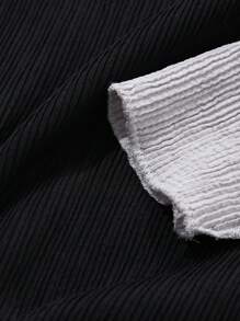 FRIFUL Women's Solid Color Splice Stand Collar Long Sleeve Simple Casual Top - Multicolor - View 7