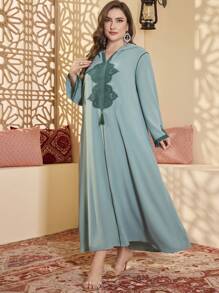 Al Najma Plus Size Elegant Minimalist Arabic Style Hooded Robe, Modest Kaftan - Green - View 4