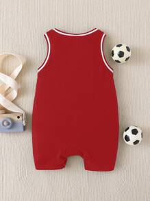 男婴休闲运动柔软舒适开裆短裤，百搭字母印花，适合夏季户外活动 - 紅色 - 查看 2