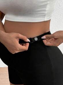 SHEIN Slogan Print Adjustable Waist Maternity Shorts - Black - View 5