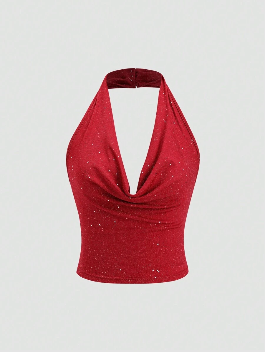 SHEIN Sweetro Áo ba lỗ không tay đơn giản hở lưng tối giản dành cho nữ, trang phục thường ngày - Đỏ - Xem 1