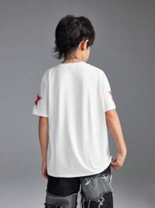 SHEIN 青少年运动服针织数字图案白色套头衫 - 白色 - 查看 2